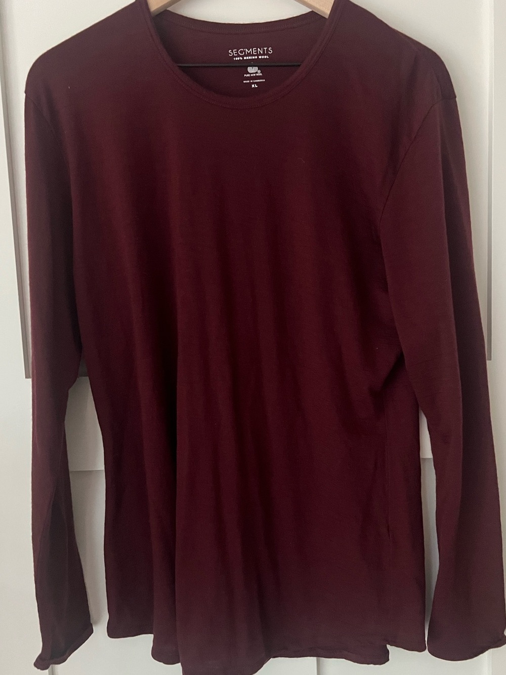 Segments 100% Merino Wool Long Sleeve Base Layer Tee Burgundy XL - Picture 2 of 9
